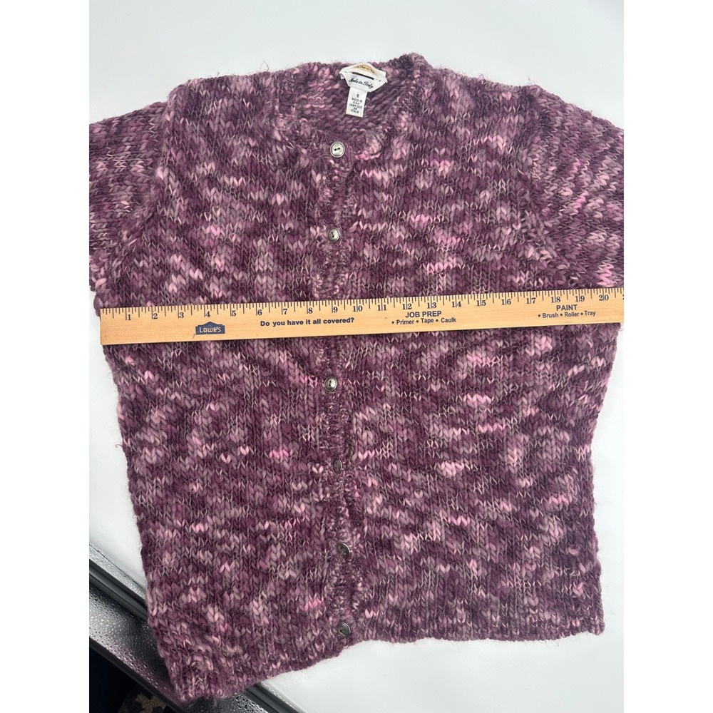 Talbots Made in Italy 100% Wool Chunky Knit Cardigan Sweater Purple Marled 1216 - Picture 4 of 9